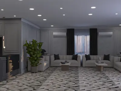 Elegant 3D scene of a modern office reception waiting area 3D model