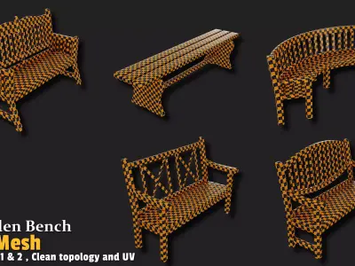 5 Wooden Bench  Base Mesh VOL01 Low-poly 3D model