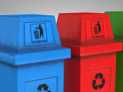 Colored Recycle Bins Dirty and Clean TXRs Low-poly 3D model