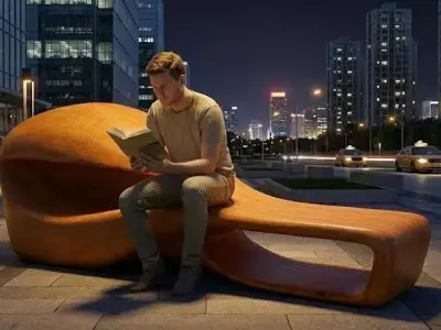 Parametric Organic Wooden Bench Modern Fluid Street Furniture Low-poly 3D model