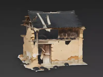 Ruined Chinese Rural Farmhouse 3D Model Low-poly 3D model