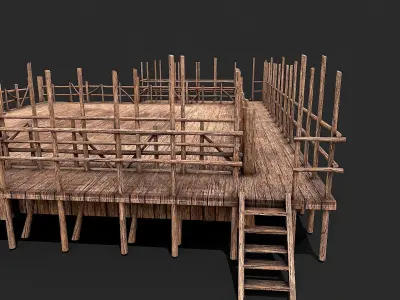Medieval Wooden Fight Arena Ring Low-poly 3D model
