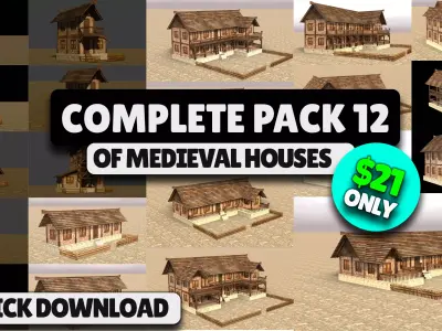 Handcrafted Low Poly Medieval House Models for 3D Scenes Low-poly 3D model