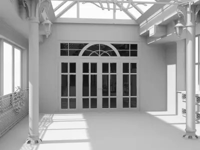 Large Entry Door with Glass Inserts 3D model