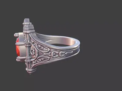 Gothic Church Ring with Gemstone 3D print model
