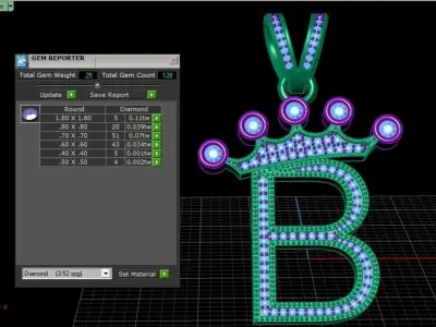 B letter pendant 3D print model