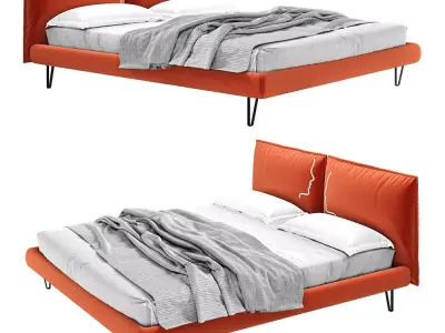 Cora Modern Orange Upholstered Bed 3D model