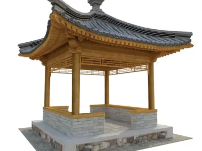3D Chinese ancient architecture nine in one Low-poly 3D model