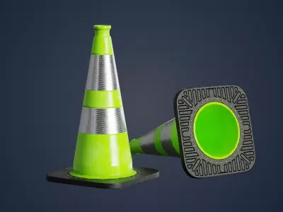 Lime traffic cone with reflector PBR Game-Ready Low-poly 3D model