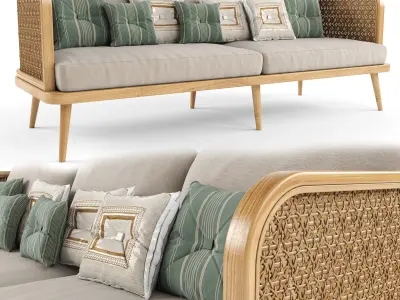 Wooden Rattan Furniture Collection modul 6 3D Model Pack