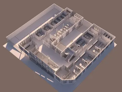 University High School 3 exterior and interior with furniture 3D model