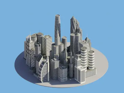 Cartoon Buildings Low-poly 3D model get
