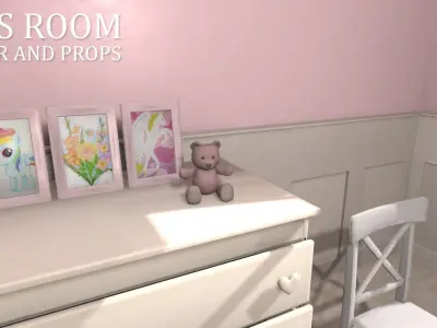 Girls room - interior and props Low-poly 3D model