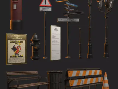 Classic Street Kit Low-poly 3D model