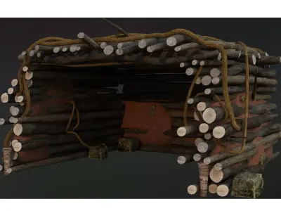 Hut 3d model wooden structure made of logs 3D model