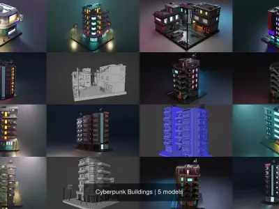 Cyberpunk Buildings 3D Model Pack