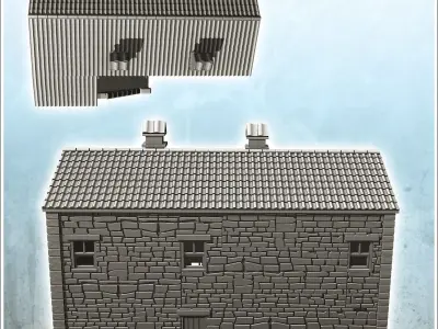 House in exposed stone with access stairs and tiled roof 20 - Wo 3D print model