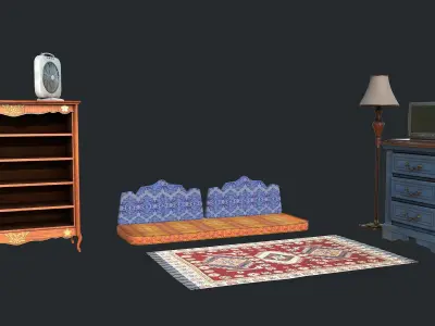 Cabinet Dresser Carpet Cupboard Tv Floor Lamp - Middle-East Room Low-poly 3D model