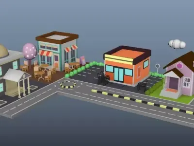Small Town  Low-poly 3D model
