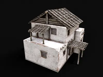 Village White Clay House 4 Low-poly 3D model