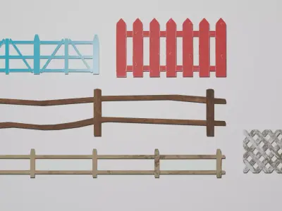 Wooden - painted fences Low-poly 3D model