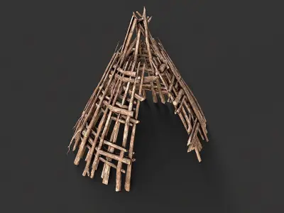 Primitive Wood Stick Jungle Shelter 17 Low-poly 3D model