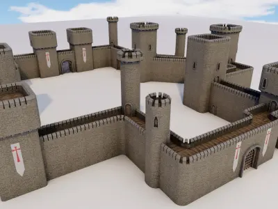 Castle Walls Modular Pack Low-poly 3D model