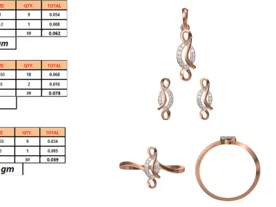 Light wt Ring Earrings Pendant set 3dm stl 1-render details 3D print model 8