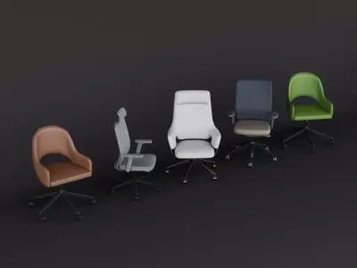 Collection of modern office chair 3D models Low-poly 3D model