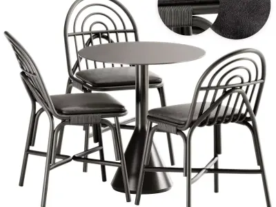 Chair Rotin by Guillaume and Palissade Cone Table by Hay 3D model