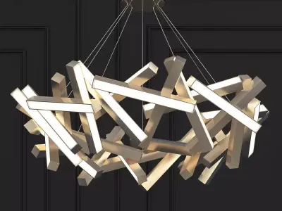 CHAOS chandelier made of wooden sticks 3D model