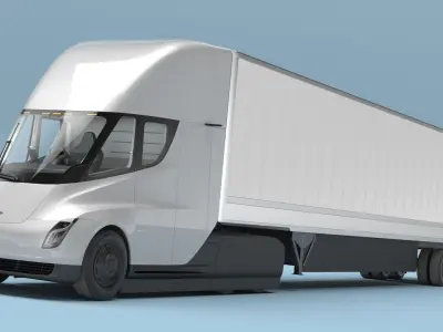  Tesla Semi Long Haul Truck with Trailer Simple Interior 