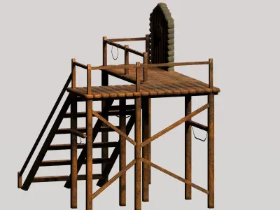 Wooden game asset entrance porch Low-poly 3D model