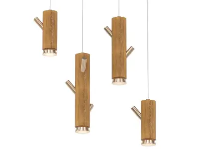 askum three wooden pendant lights hanging 3D model