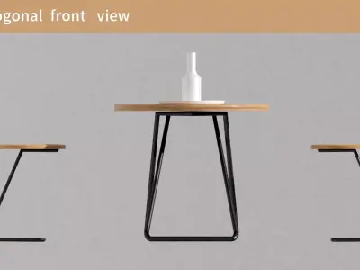 Round table and stool furniture set placed on wooden floor 3D model