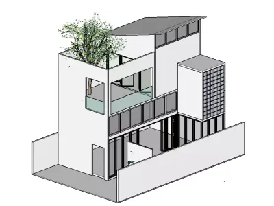 Townhome house with tree on roof Free 3D model