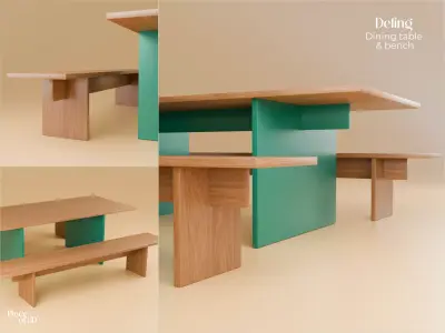 DELING - Dining table and bench - LAREDOUTE - 3 pieces Free 3D model