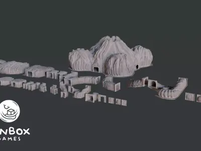 Modular Dungeon Caves - Chambers Corridors 29 Pieces Low-poly 3D model