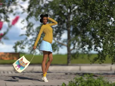 Street Style Light Skin Black Teenage Girl Rigged for Modo 3D model