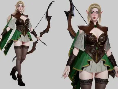 Elven Archer - Game Ready Low-poly 3D model