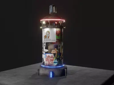 cyberpunk advertising colum Low-poly 3D model