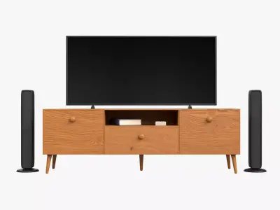 Modern TV Unit with Floor Speakers PBR 3D Model for Interior Low-poly 3D model