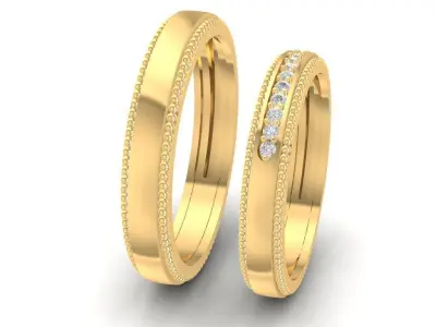 Classic Milgrain Pave Wedding Band Set for Couples 801 3D print model