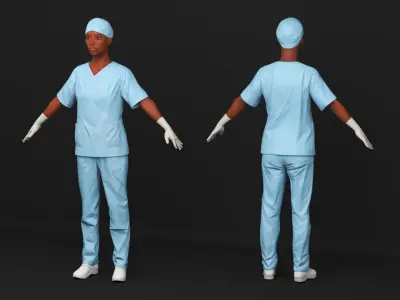  Female Medical Professional in Scrubs with Bloodstains Rigged Fur for Cinema 4D 