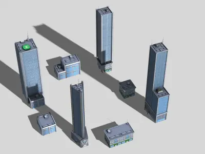 City buildings skyscrappers 8x pack Low-poly 3D model