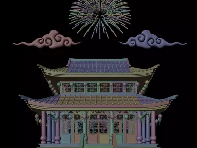 Chinese New Year Traditional 2 Stories Building  3D model