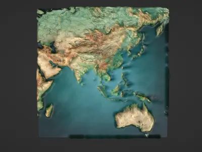 Asia Australia Map Topography Low-poly 3D model