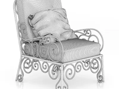 White Armchair with Cyan Pillow 3D model