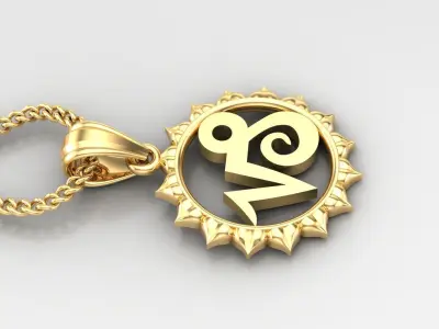 Sun Capricom Light Gold Pendant Version 7 3D print model