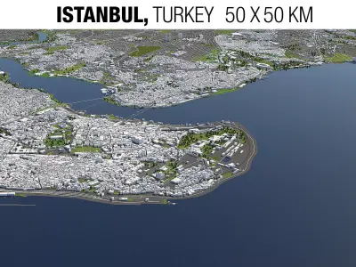 Istanbul Turkey 50x50km City 3D Map 3D model